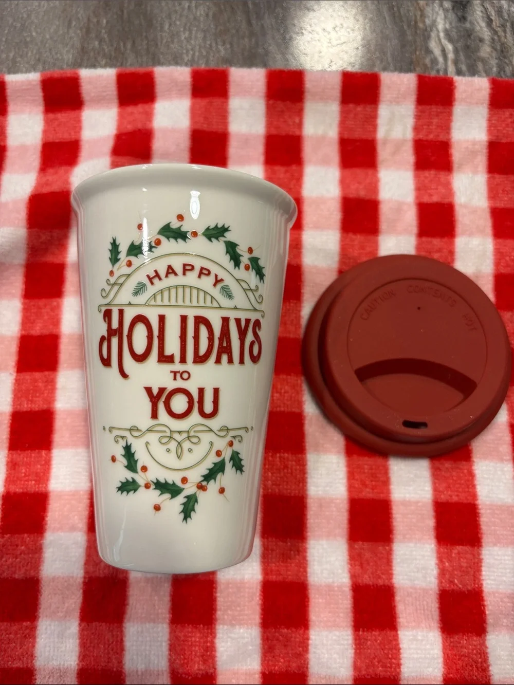 Lenox Christmas porcelain travel tumbler good used shape